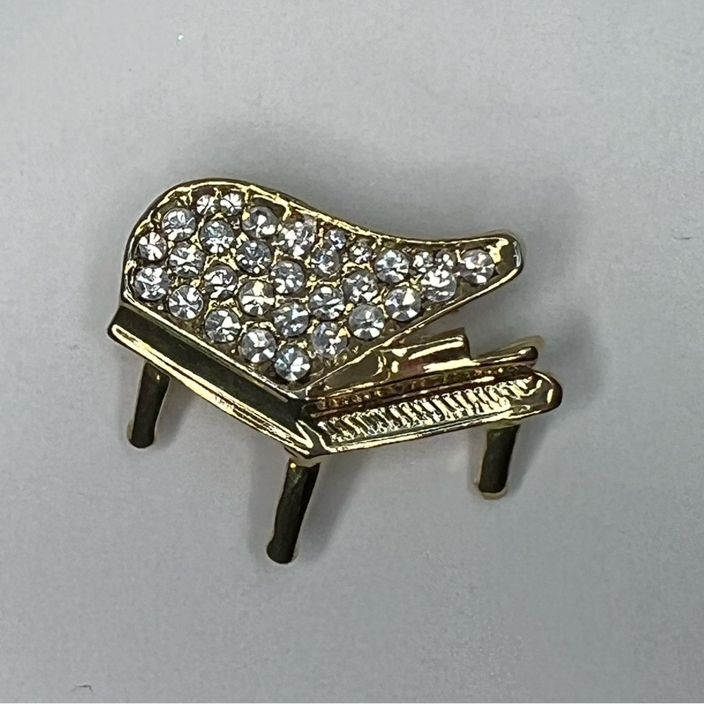 Vintage Rhinestone Piano Gold Tone Brooch / Pin